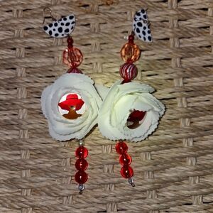 Chic Red and White Floral Earrings